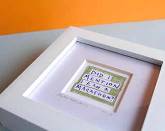 Funny Marathon Runner Art Print, Hand Drawn Quote (4"x4")