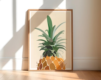 Retro Pineapple Art Print, Colorful Kitchen Food Poster