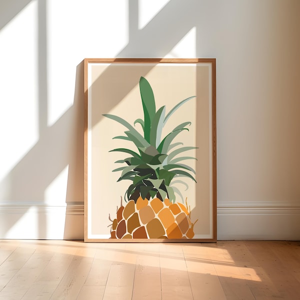 Retro Pineapple Art Print, Colorful Kitchen Food Poster