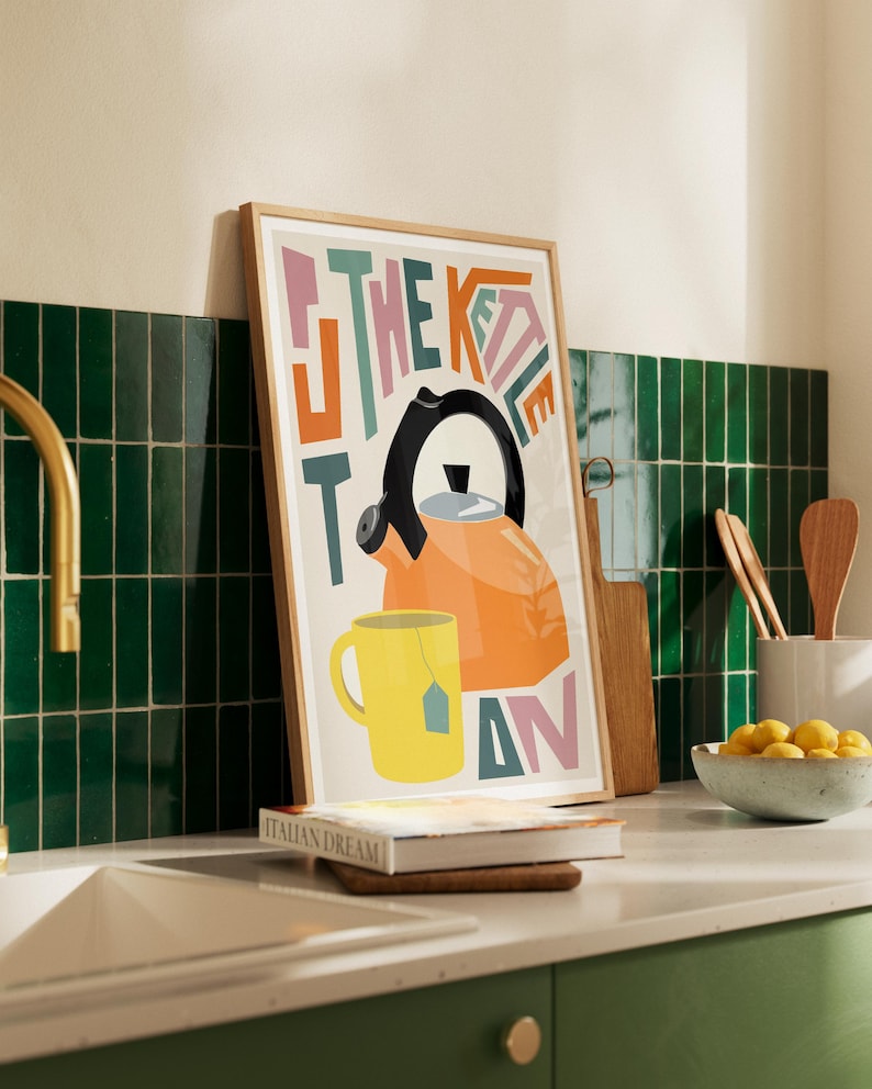 Put The Kettle On Art Print | Kitchen Wall Art | Retro Kitchen Decor | Tea Lover Gift | Colourful Typography Poster | New Home Gift UK image 4
