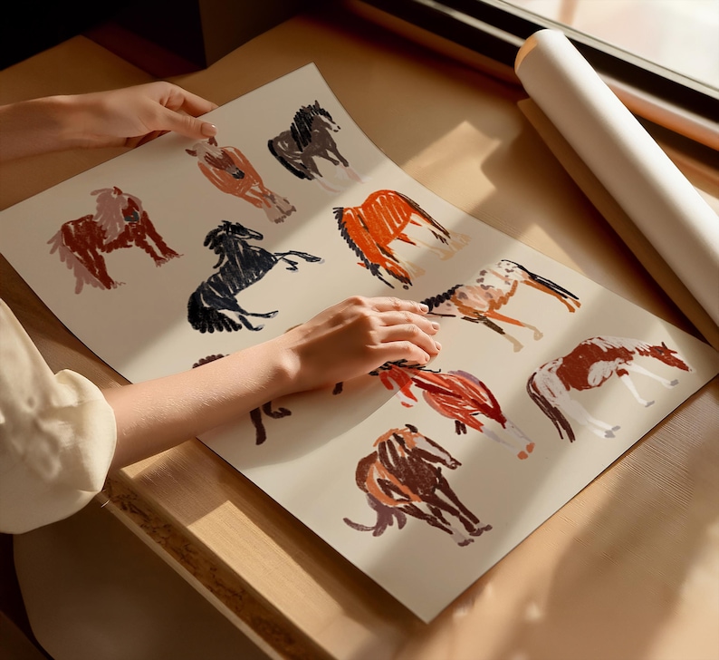 Horse Art Print / Horse Lover Gift / Animal Wall Art / Horse Drawing Art Print / Horse Riding Gift 画像 2