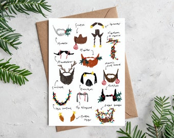 Fun Beard Christmas Card / Festive Greeting Card for Him / Hand Drawn Christmas Card / Christmas Card