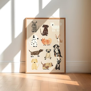 Dog Art Print / Dog Lover Gift / Animal Wall Art / Dog Drawing Art Print / Dog Breed Drawing