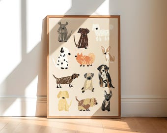 Dog Breed Art Print, Sketch Style Animal Drawing