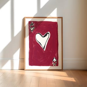 Impression d'art As de coeur peinture / Impression d'art rouge peinte à la main / Impression d'art bordeaux / Impression de cartes à jouer / Impression d'art colorée