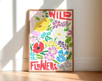 Wildflower Art Print, Colorful Botanical Illustration, Modern Floral Poster