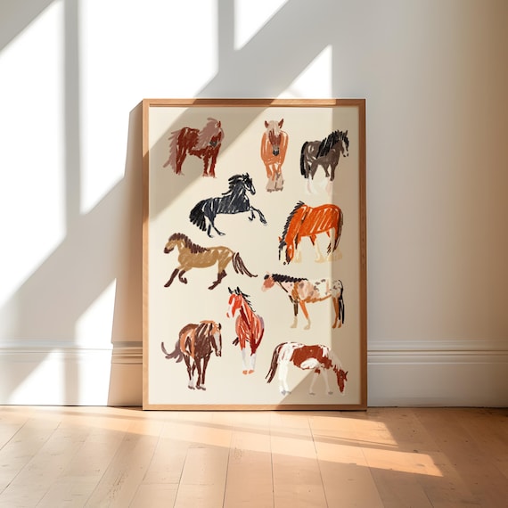 Horse Art Print / Horse Lover Gift / Animal Wall Art / Horse Drawing Art Print / Horse Riding Gift