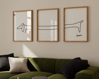 Sausage Dog Picasso Art Print Set / Set of 3 Art Prints / Dachshund Dog Drawing / Dog Lover Gift / Sausage Dog Drawing