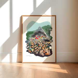 Stampa artistica di Glastonbury / Regalo di Glastonbury / Arte murale del festival musicale / Disegno di Glastonbury / Regalo per gli amanti della musica