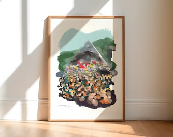 Glastonbury Art Print / Glastonbury Gift / Music Festival Wall Art / Glastonbury Drawing / Music Lover Gift