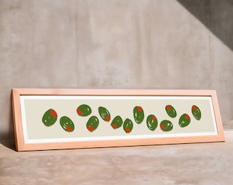 Olives Panoramic Art Print / Colourful Kitchen Print / Framed or Unframed / Restaurant Decor / 60 cm x 12 cm