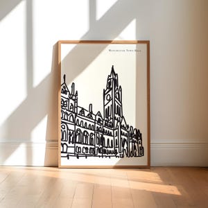 Manchester Black and White Art Print / Manchester Wall Art / Manchester Town Hall Art / Graduation Gift