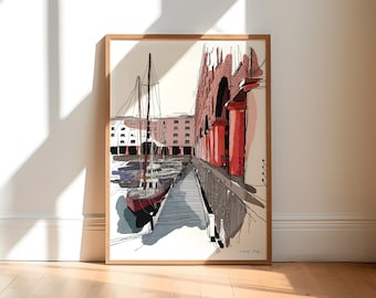 Liverpool Art Print / Liverpool Wall Art / Albert Dock Art / Liverpool City Drawing / Liverpool Painting