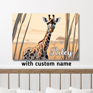 Druckbares Giraffen Kinderzimmer Poster mit Name - A3 Giraffe Poster für Kinderzimmer - Giraffen Safari Themenzimmer - Safari Nursery Art - Print