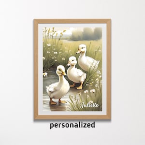 Póster imprimible de patitos para bebés con texto personalizado - Póster personalizado para guardería - Arte imprimible para habitación de niña - Impresión para baby shower - Arte digital