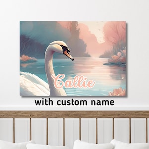 Druckbares Kinderzimmer Poster mit individuellem Namen - A3 Poster mit einem Schwan und individuellem Namen - Schwan Kinderzimmer Art Print