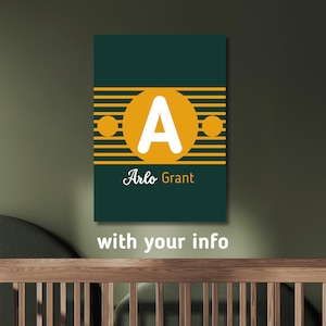 Impresión personalizada con nombre de bebé - Póster A3 imprimible con nombre de bebé - Impresión artística de guardería moderna de mediados de siglo - Arte para bebé niño - Arte moderno de mediados de siglo