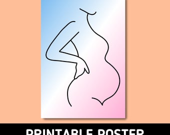 PRINTABLE GENDER REVEAL Poster - Baby Gender Reveal Party Poster Pdf - Baby Gender Pdf - Printable Poster With Pregnant Woman Line Art