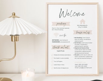 Vacation Rental Welcome Sign Template: Printable AirBNB Host Sign (Canva, A4/US Letter Sizes)
