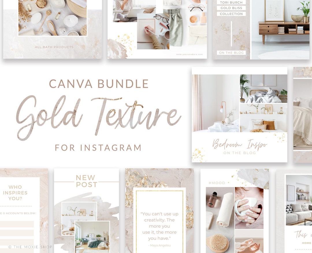 Gold Instagram Canva Templates: Social Media Kit for Small Business ...