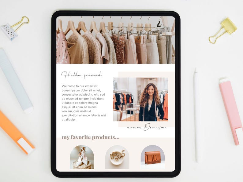 Feminine email template bundle for canva, minimalist design with spots for photographs, editable text, digital product, instant download, mailchimp template