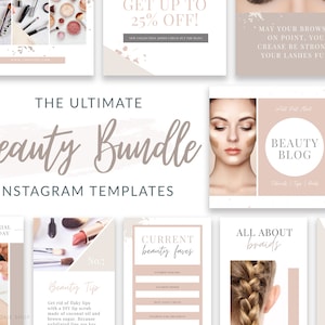 Makeup Artist Instagram Templates for Canva  - Social Media Templates for Canva - Canva Template Bundle for Instagram - Facebook Templates