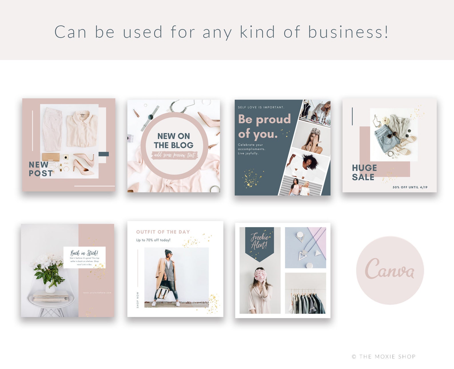 Blush Instagram Post Templates for Canva: Social Media Kit (digital ...