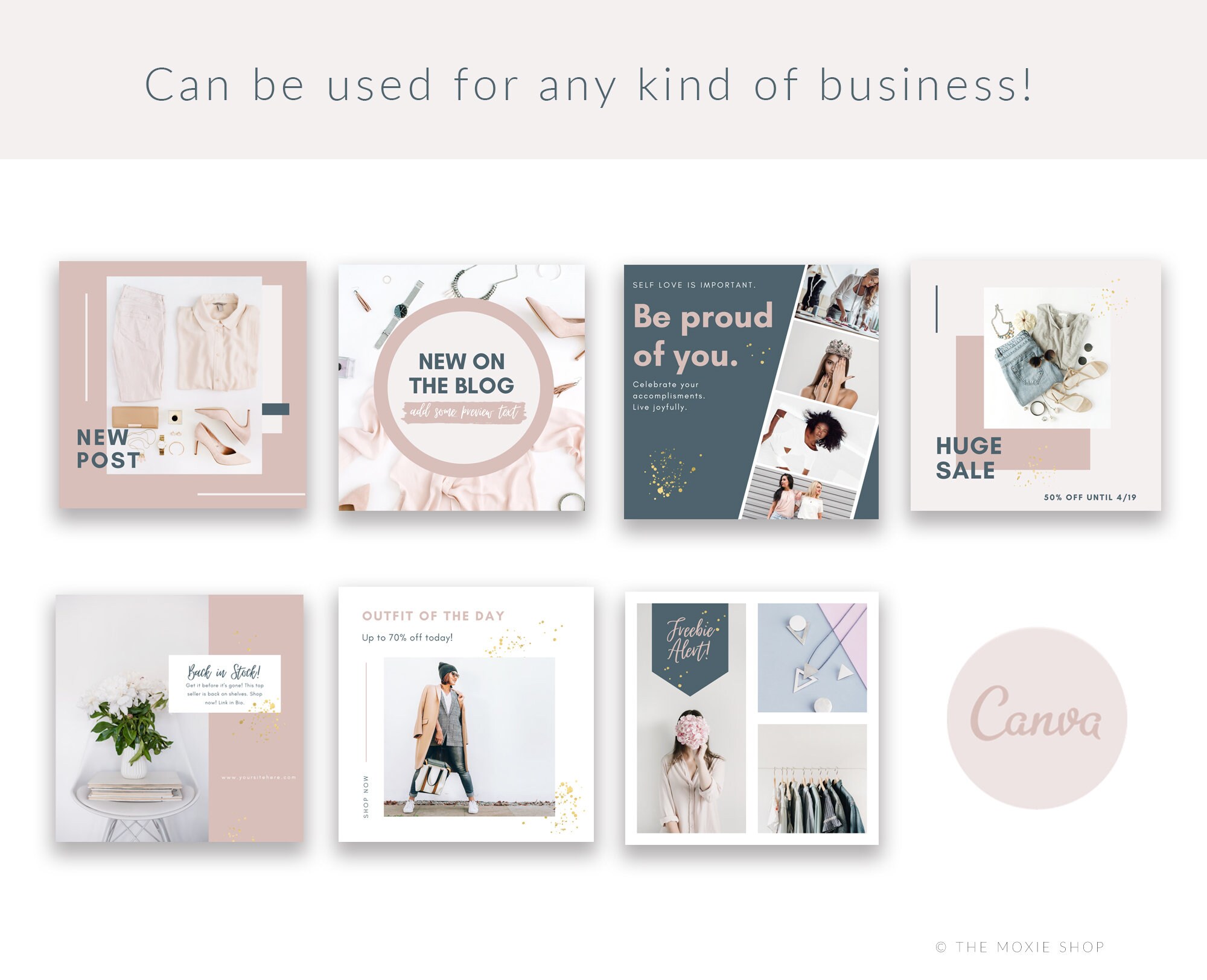 Blush Instagram Post Templates for Canva: Social Media Kit (digital ...