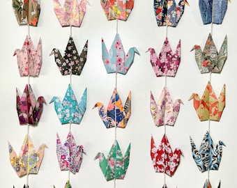 Origami Paper Crane on Garland (Patterned) | 5 cranes per strand | Gift | Event | Decoration