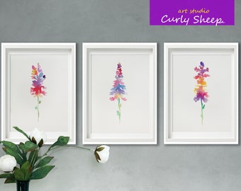 Set of 3 Original Watercolor Flower Paintings – A4 Floral Artwork, 300gsm Paper