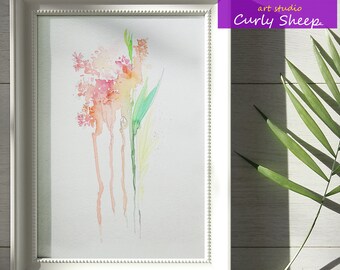 Original Watercolor Flowers Painting A4, Handmade Wall Art, 300gsm Paper