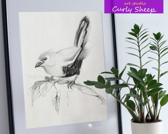 Bird Pencil Drawing A4, Pencil Sketch, Bird Pencil Sketch, Original Pencil Drawing, Animals Birds Drawing, Artwork Drawing, Pencil Wall Art