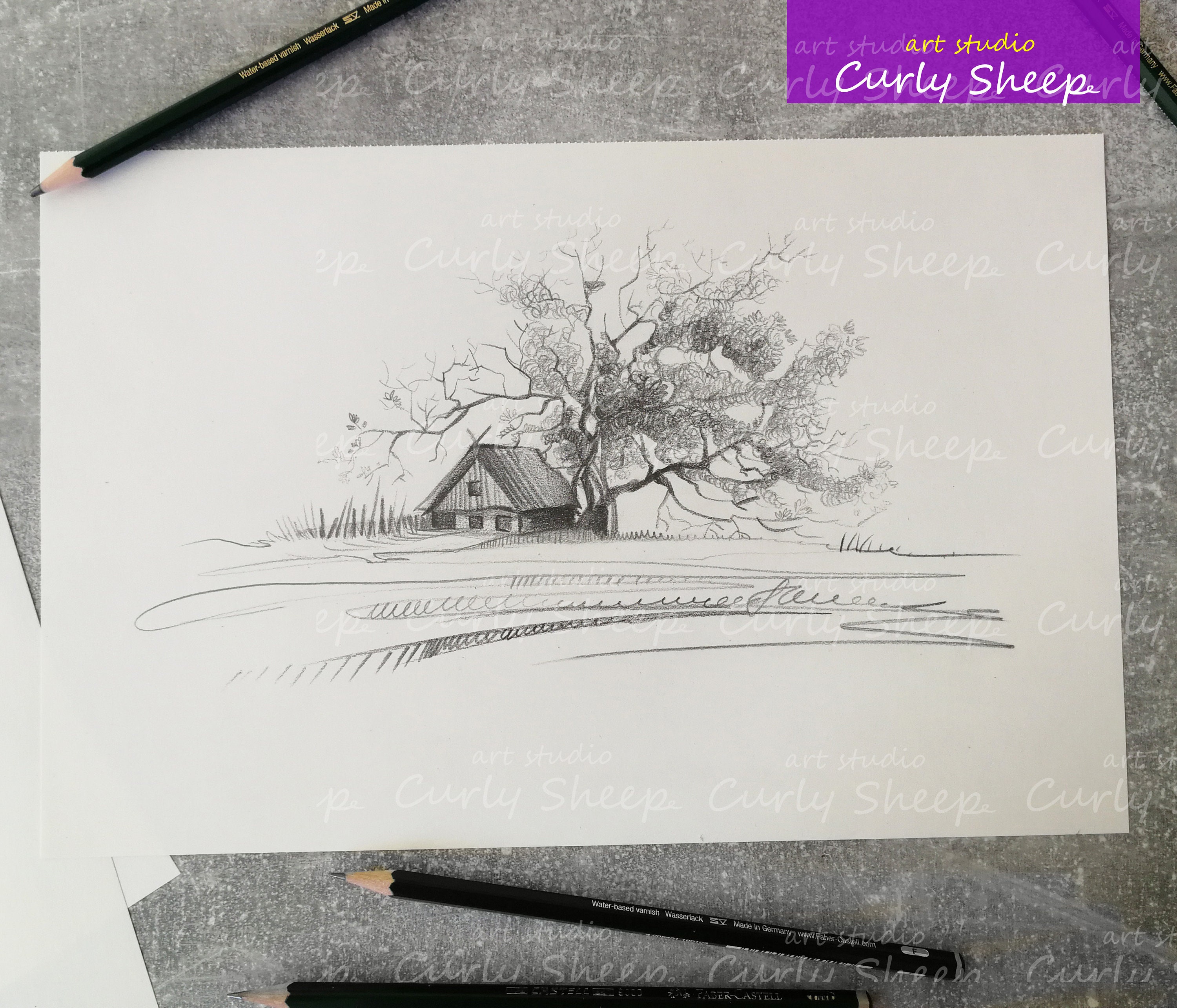 House Original Pencil A4 Drawing Farm Pencil Sketch Home Original ...