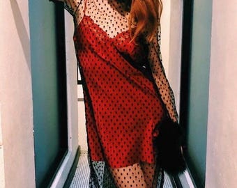 Vestido midi de tul transparente con lunares negros «Time After Time»