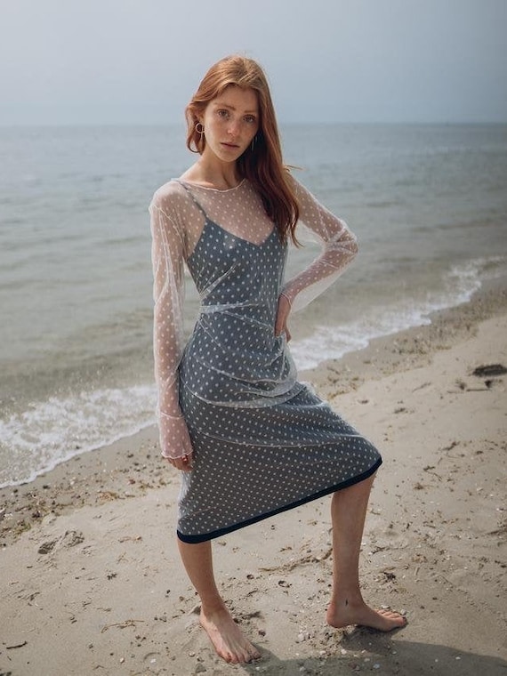 sheer dot dress One Teaspoon Polka Darling Sheer Mesh Ruched Mini Dress
