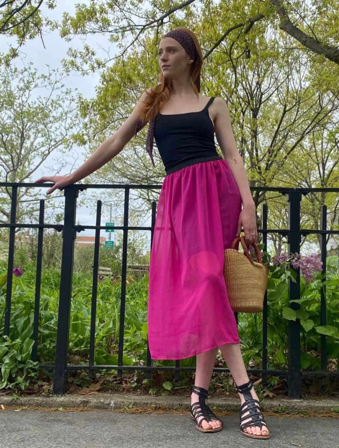 Semi-Sheer Plaid Chiffon Skirt main image 1