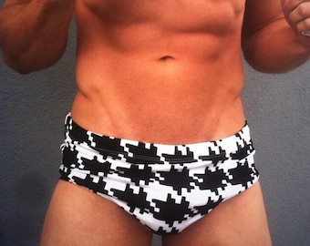 Retro Houndstooth Print Style Men's Swimsuit