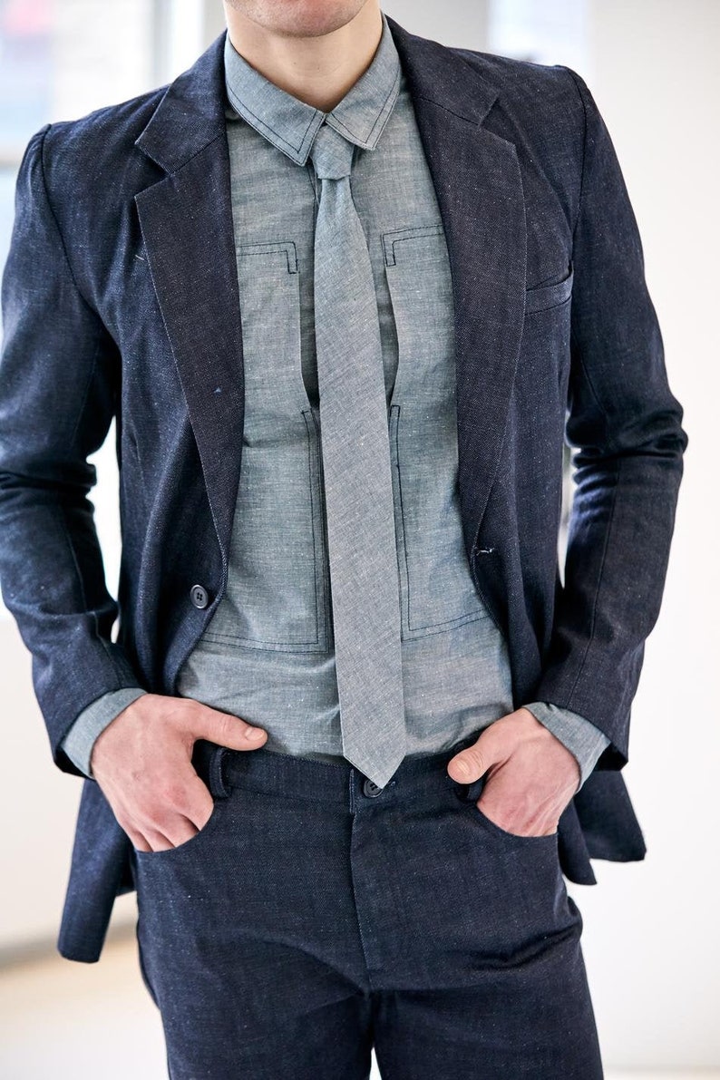 Denim Blazer, with Organic Cotton Hemp lining, Sustainably and Locally made with Recycled Cotton, Unisex image 2