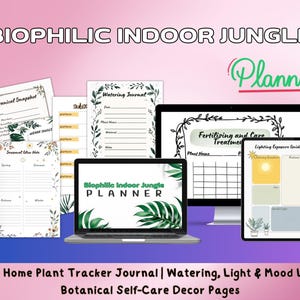 Biophiler Indoor-Dschungel-Planer zum Ausdrucken | A4 Pflanzen Tracker Journal | Gießkanne, Licht & Stimmung | Botanische Selbstfürsorge-Dekorseiten