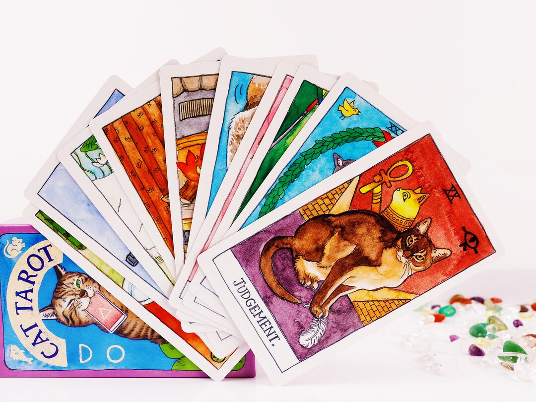 Tarot Deck With Guidebook for Beginners Cat Tarot Card Deck Etsy