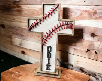 Personalized Baseball Cross, Boys Baptism Gift, Christening GIft, Gift from Godparent, Baseball Art, Boys First Communion Gift