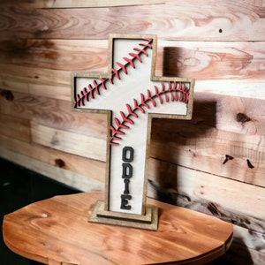 Personalized Baseball Cross, Boys Baptism Gift, Christening GIft, Gift from Godparent, Baseball Art, Boys First Communion Gift