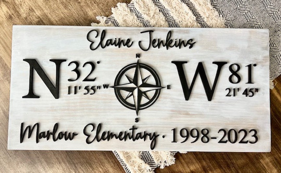 Personalized Retirement Sign, Custom Location Retirement Sign, Longitude and Latitude Sign ...
