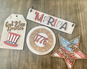 America Wagon Inserts, Shelf Insert Set, Patriotic Decor, 4th of July Home Decor, Interchangeable Inserts, Mantle Decor, Independance Day