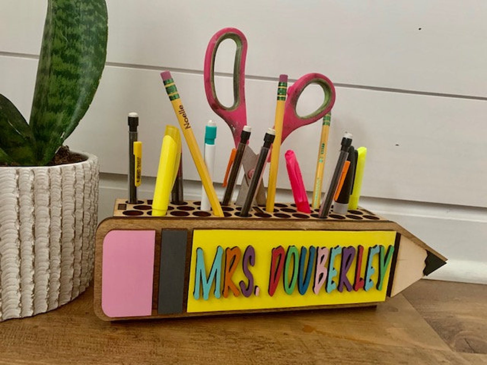 Teacher Wooden Pencil Scissors & Pen Holder Teacher Gift Etsy