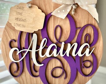 Elegant Birth Announcement Sign, Newborn Name Announcement, Personalized Newborn Announcement, Baby Shower Gift, Nursery Decor