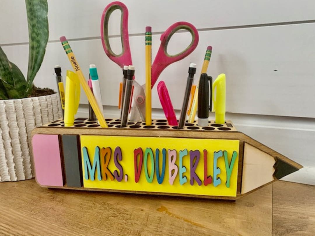 Teacher Wooden Pencil, Scissors & Pen Holder Teacher Gift, Teacher