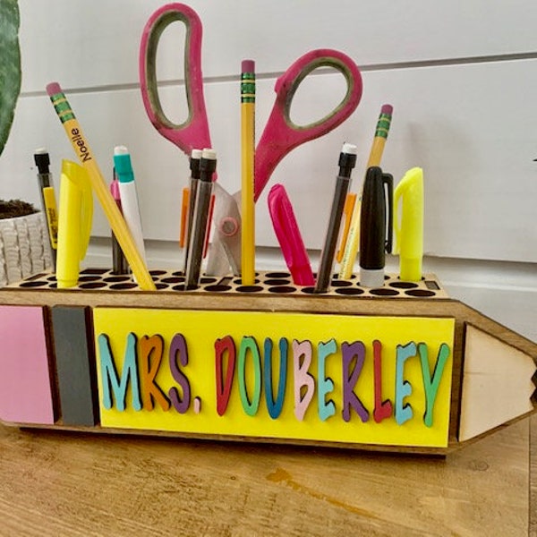 Teacher Wooden Pencil, Scissors & Pen Holder; Teacher Gift, Teacher Appreciation Gift