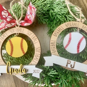 Personalized Sports Ornaments; Baseball Ornament, Soccer Ornament, Softball Ornament, Football Ornament, Coaches Gift, Christmas Ornament