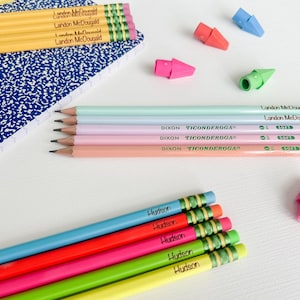 Personalized Ticonderoga Pencils – Custom Engraved #2 Pencils for Kids – Neon, Pastel & Yellow – Back to School Name Pencils